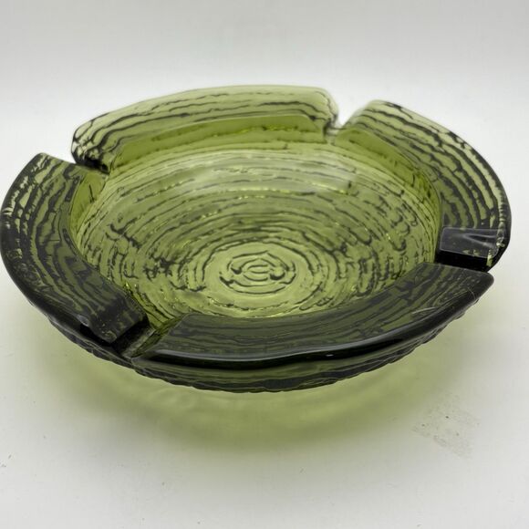 Vintage 1960's Anchor Hocking Soreno Birds Nest Ashtray Green 6 1/2" - Picture 2 of 3